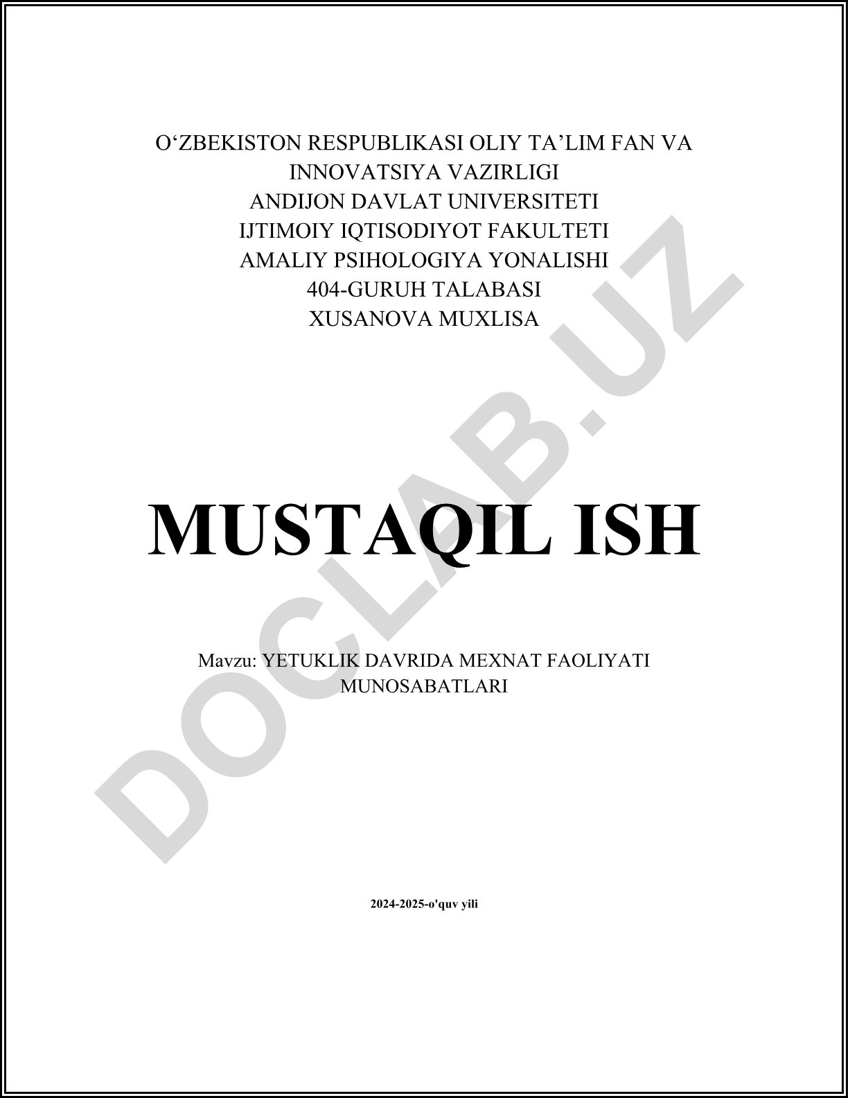 Yetuklik davrida mehnat faoliyati munosabatlari