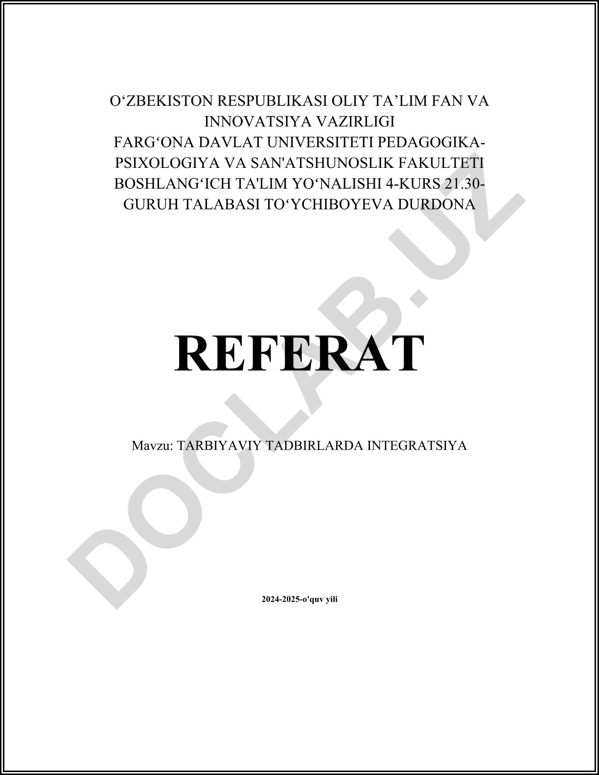 Tarbiyaviy tadbirlarda integratsiya