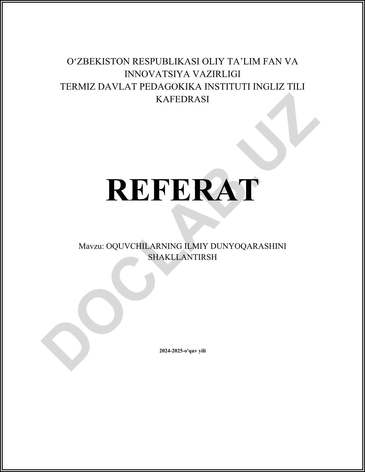 O'quvchilarning ilmiy dunyoqarashini shakllantirish