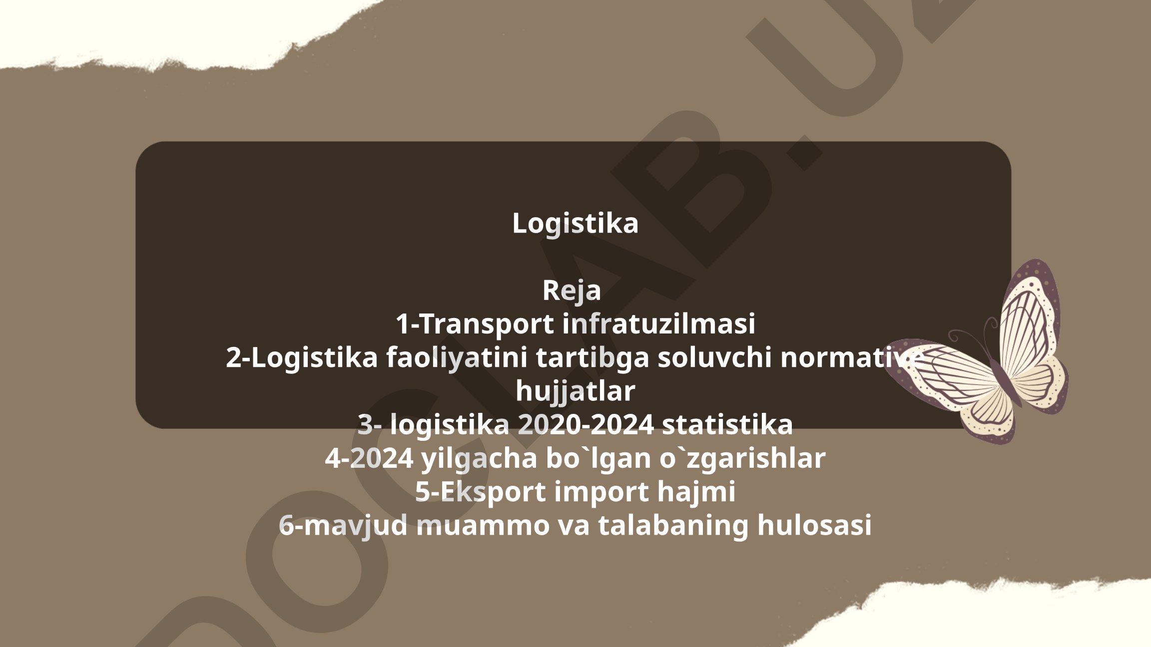 O'zbekistonda transport infratuzilmasi va logistika rivojlanishi