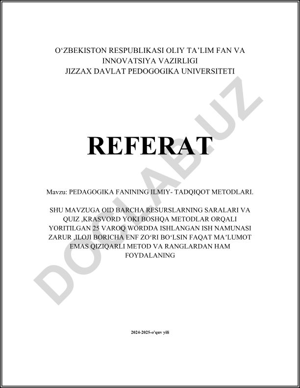 Pedagogika fanining ilmiy-tadqiqot metodlari