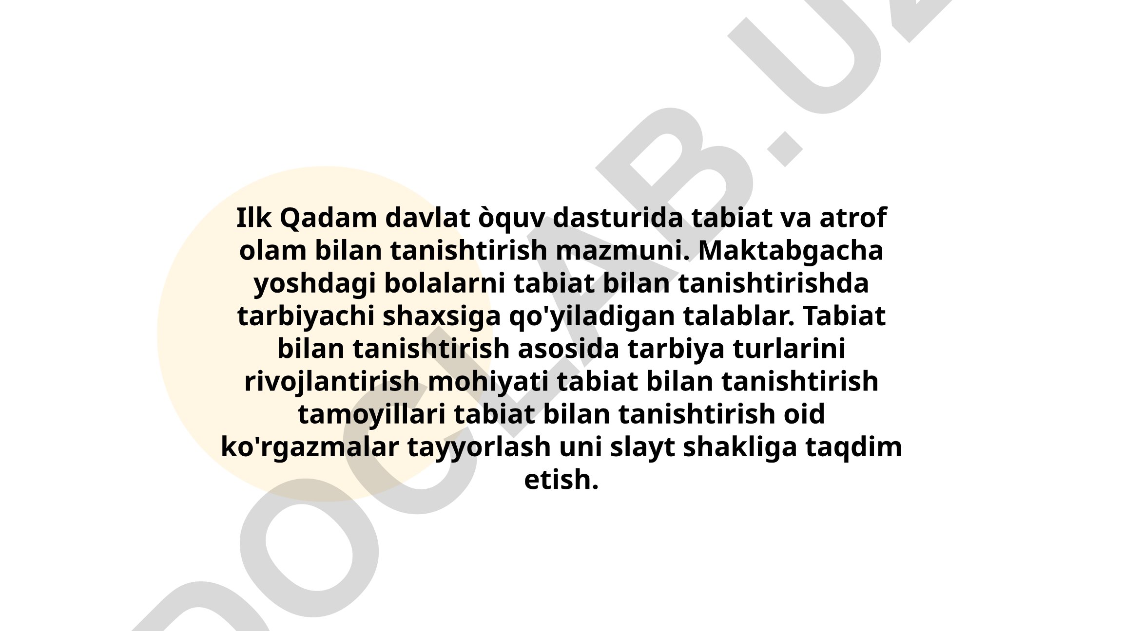 Ilk Qadam davlat o'quv dasturida tabiat va atrof olam bilan tanishtirish