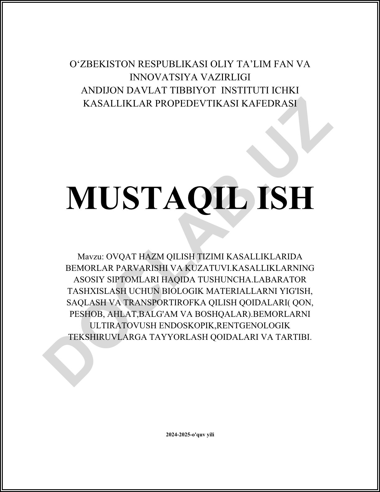 Ovqat hazm qilish tizimi kasalliklarida bemorlar parvarishi va kuzatuvi