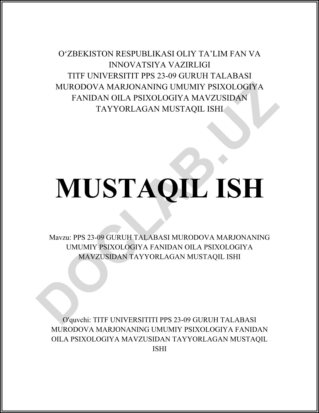 Oila psixologiyasining umumiy tushunchasi va oila tizimlari