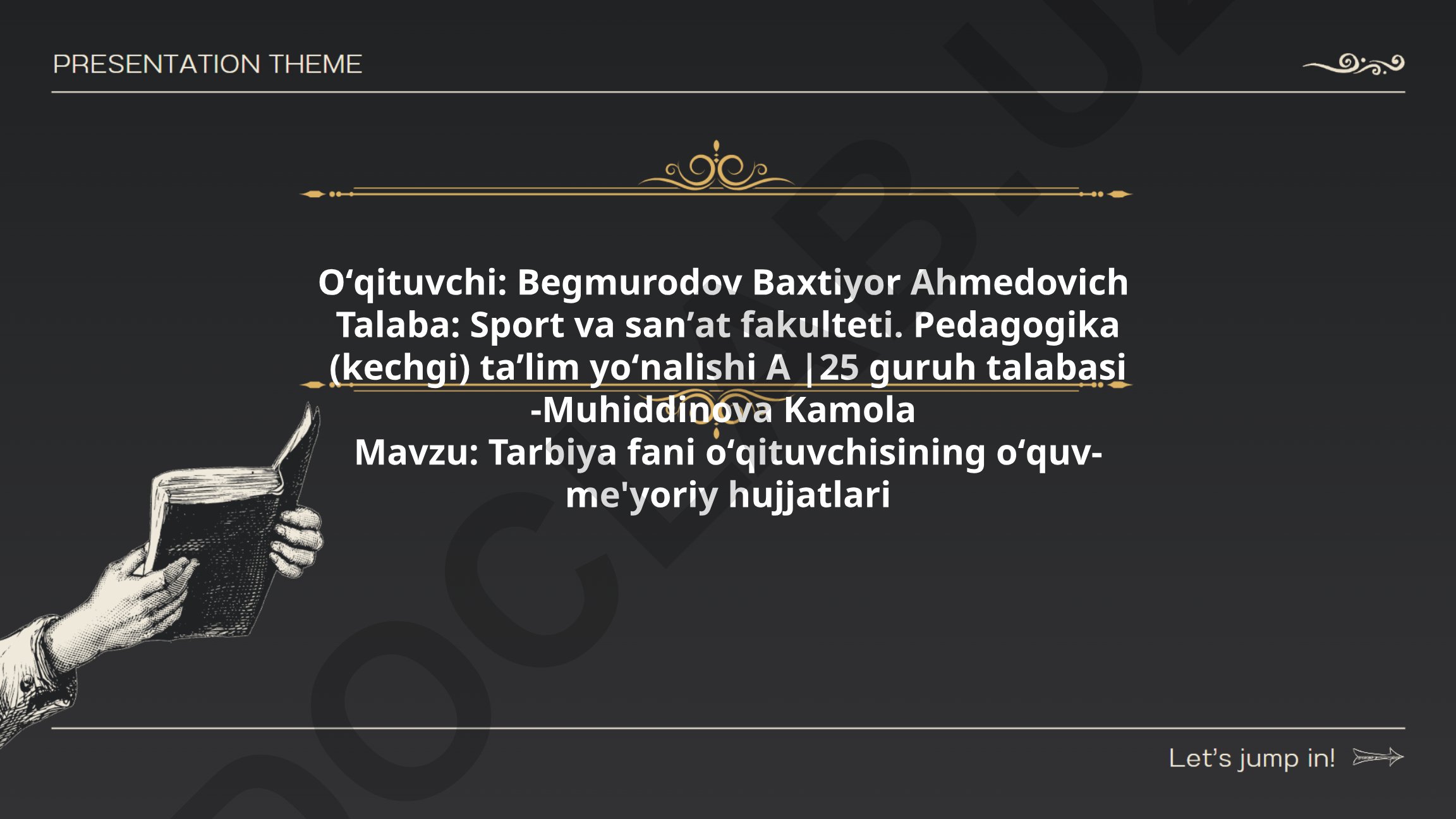 Tarbiya fani oʻqituvchisining oʻquv-me'yoriy hujjatlari