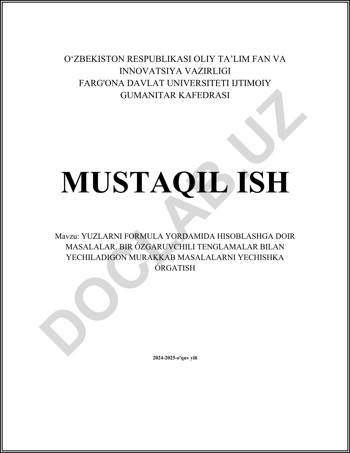 Yuzlarni formula yordamida hisoblashga doir masalalar. Bir o'zgaruvchili tenglamalar bilan yechiladigan murakkab masalalarni yechishka o'rgatish