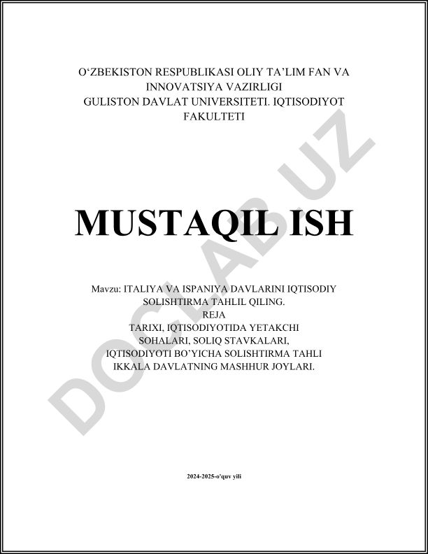 Italiya va Ispaniya davlatlarini iqtisodiy solishtirma tahlil qilish