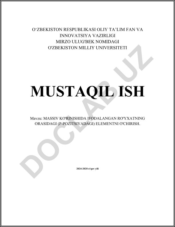 Massiv ko'rinishida ifodalangan ro'yxatning orasidagi (p-pozitsiyadagi) elementni o'chirish