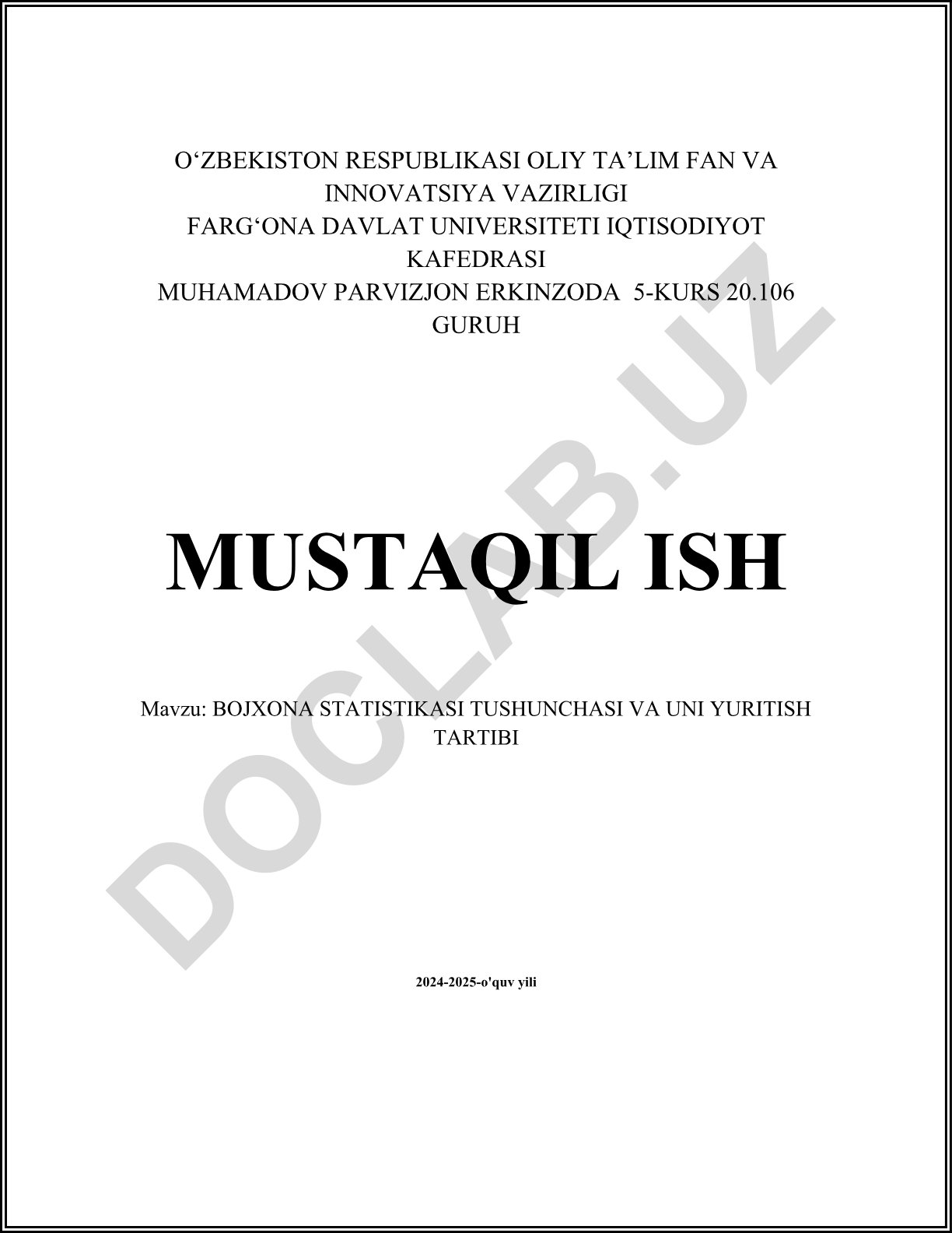Bojxona statistikasi tushunchasi va uni yuritish tartibi