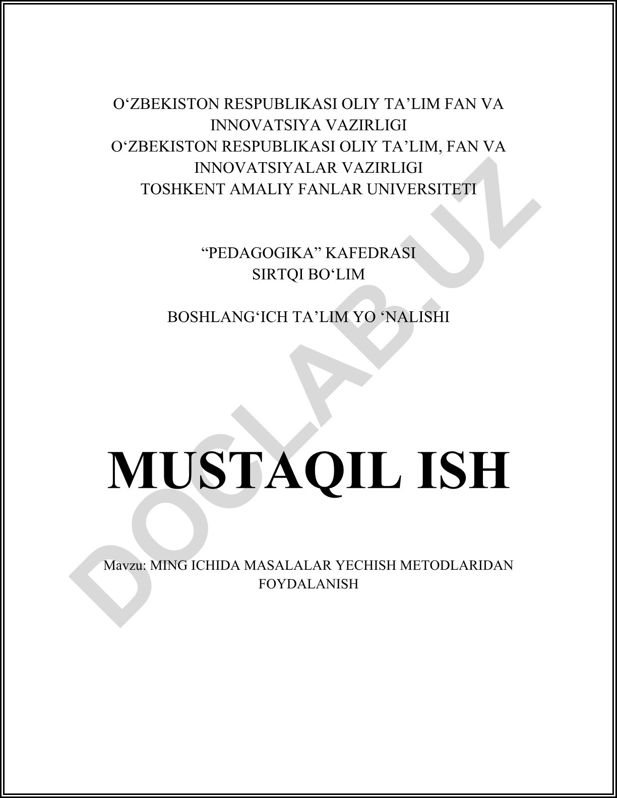 Ming ichida masalalarni yechish metodlaridan foydalanish