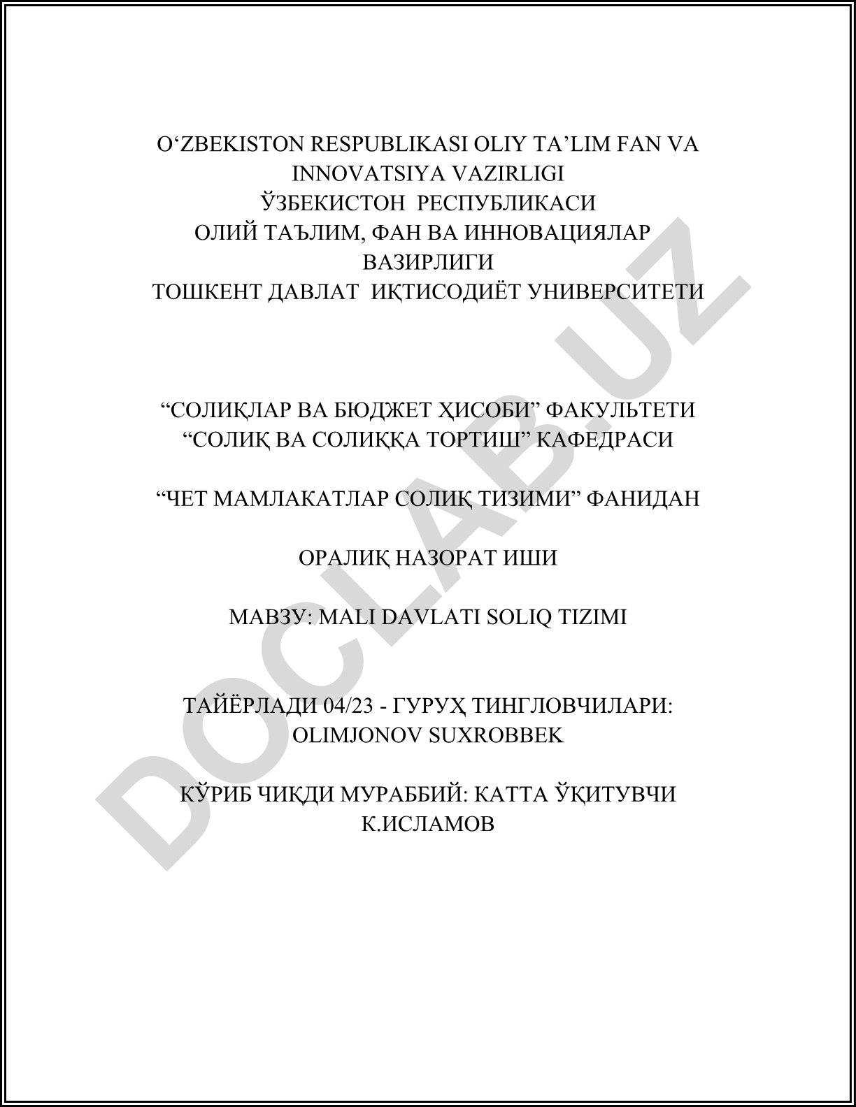 Mali davlati soliq tizimi