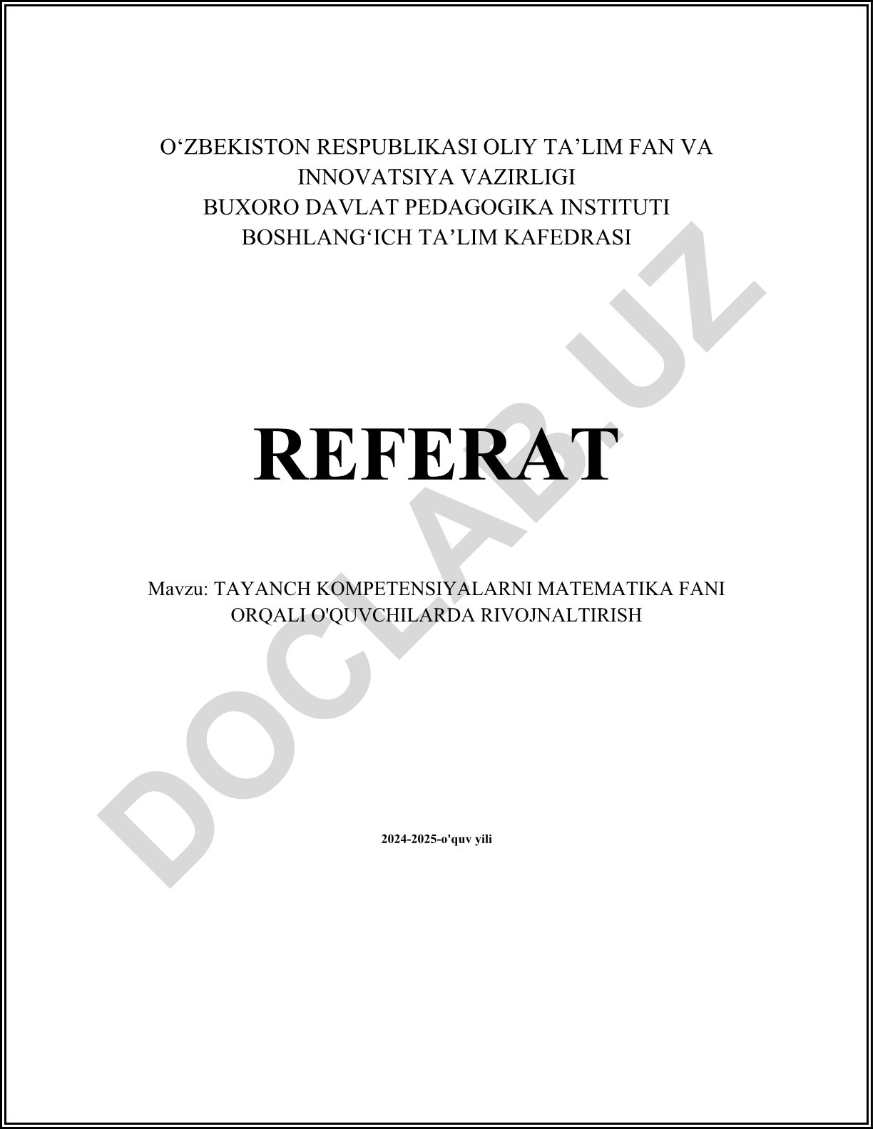 Tayanch kompetensiyalarni matematika fani orqali o'quvchilarda rivojlantirish