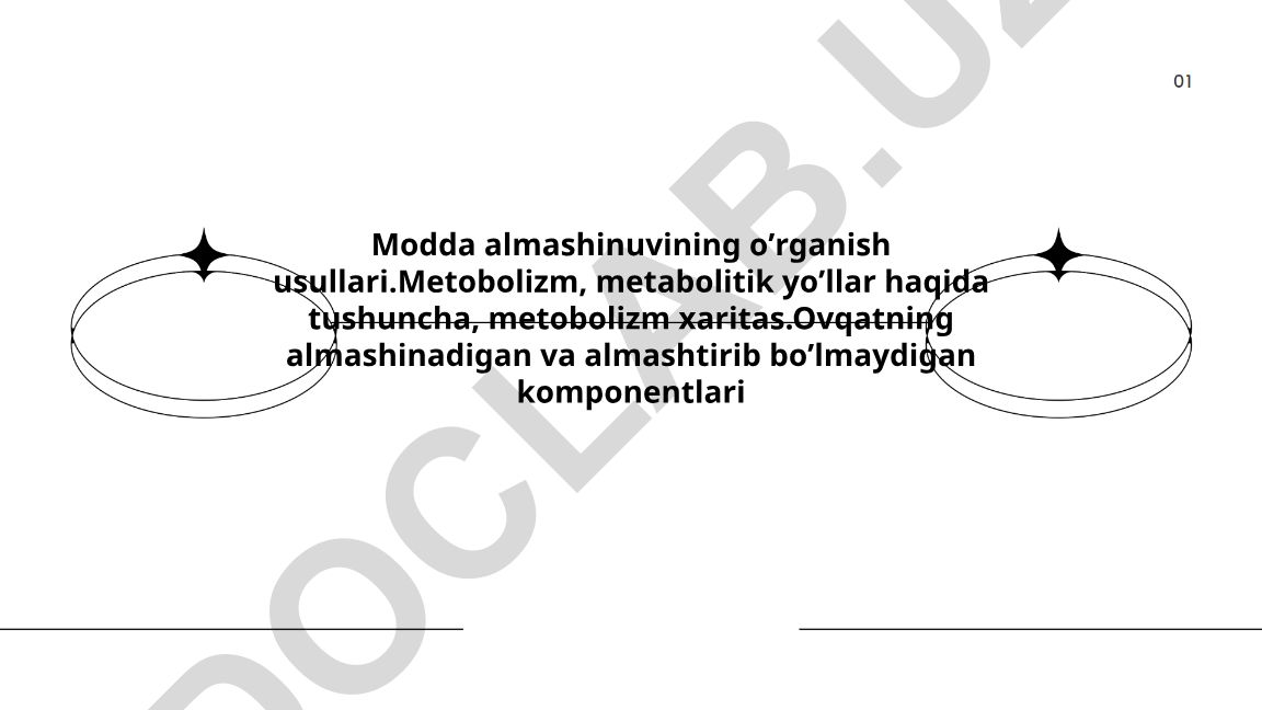 Modda almashinuvining o'rganish usullari va metabolizm