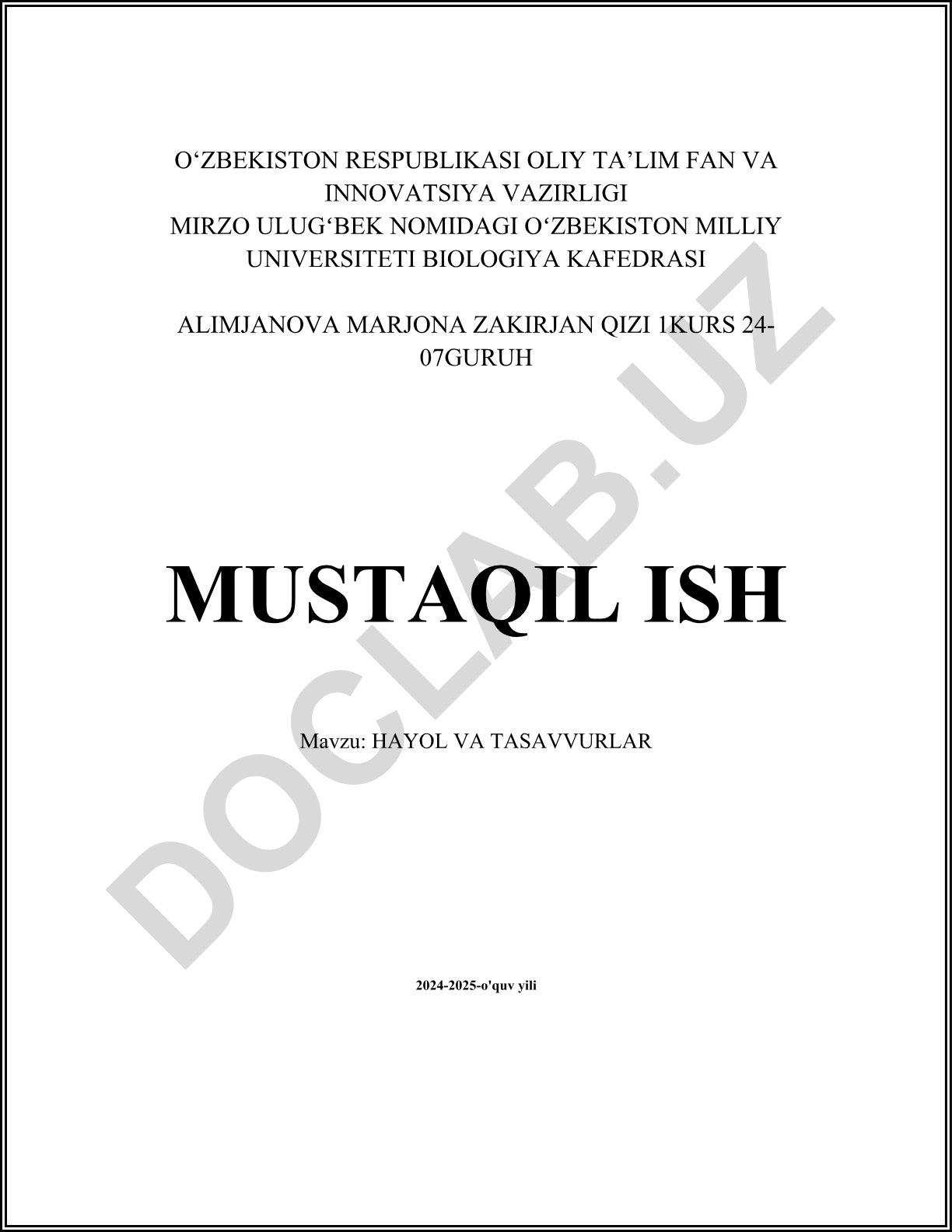 HAYOL VA TASAVVURLAR