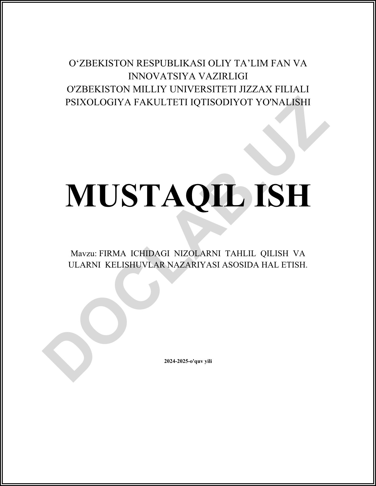 Firma ichidagi nizolarni tahlil qilish va ularni kelishuvlar nazariyasi asosida hal etish