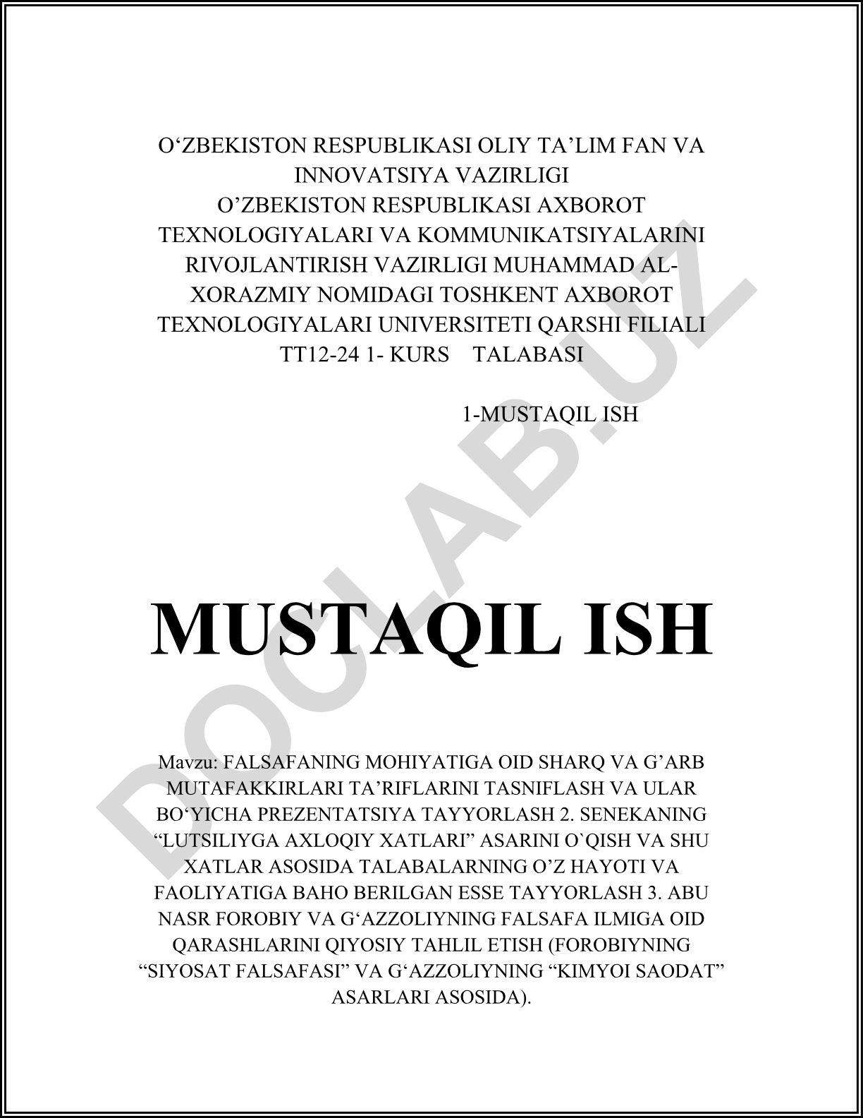 Falsafaning mohiyatiga oid Sharq va G'arb mutafakkirlari ta'riflarini tasniflash va ular bo'yicha prezentatsiya tayyorlash