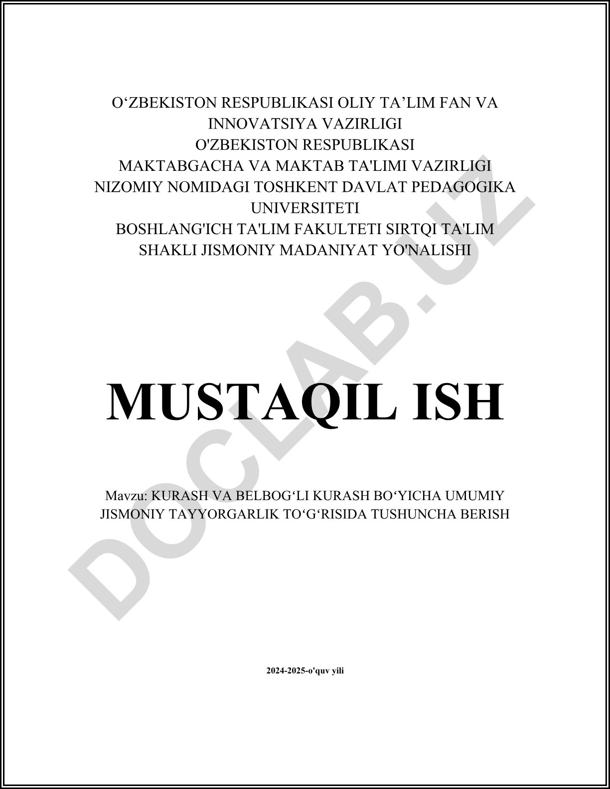 Kurash va belbogʻli kurash boʻyicha umumiy jismoniy tayyorgarlik toʻgʻrisida tushuncha berish