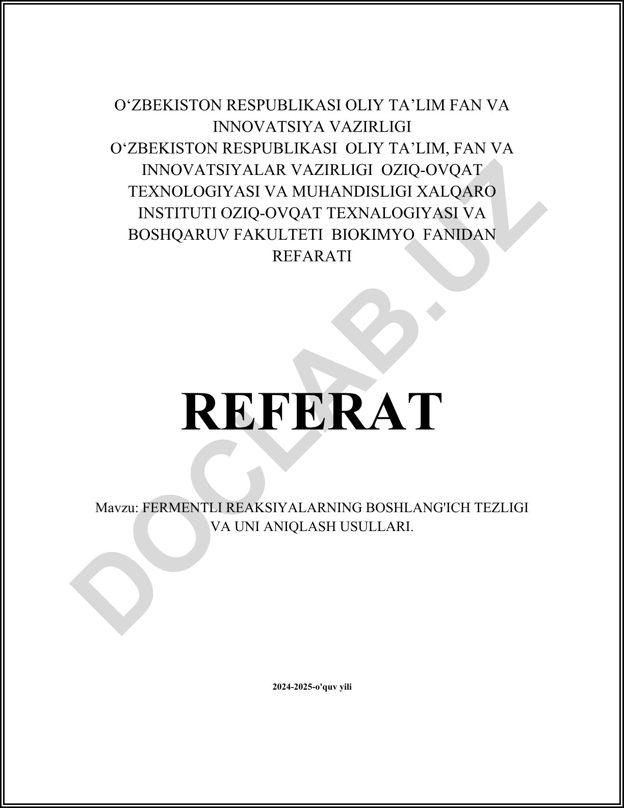 Fermentli reaksiyalarning boshlang'ich tezligi va uni aniqlash usullari