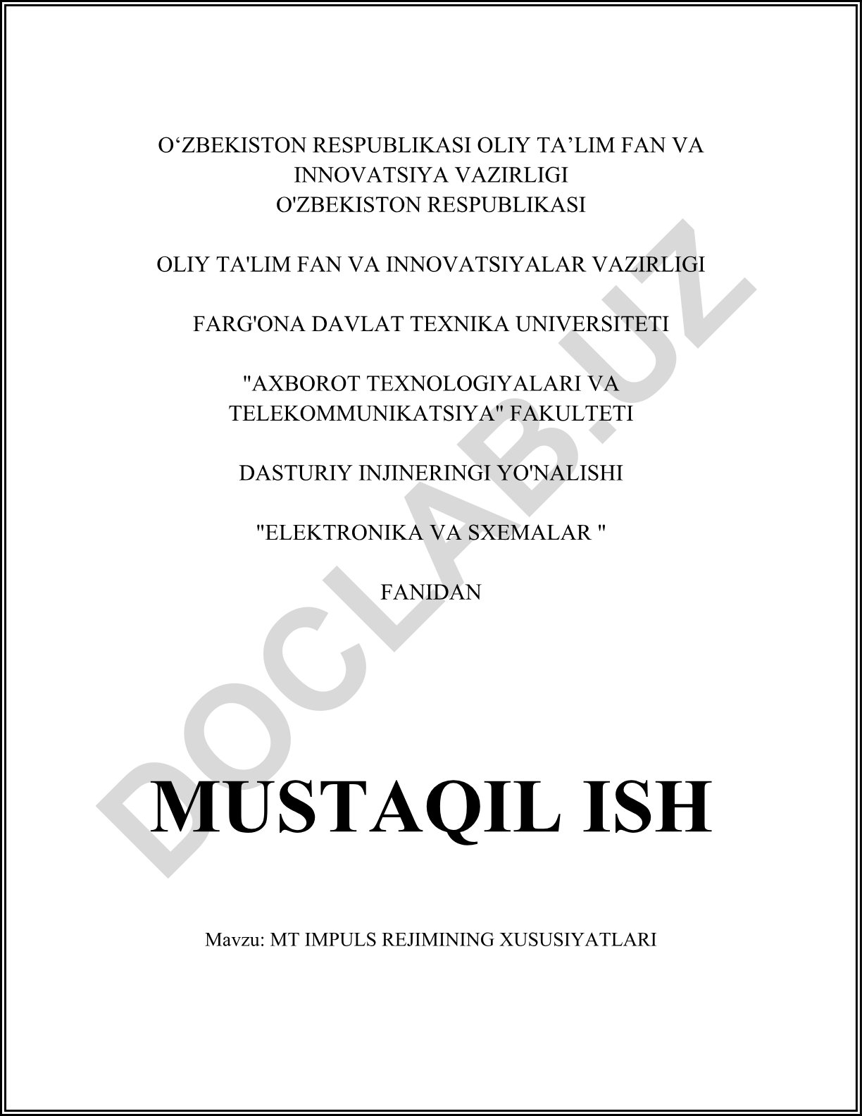 MT impuls rejimining xususiyatlari