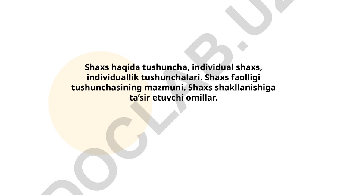 Shaxs tushunchasi, individuallik va shakllanish omillari