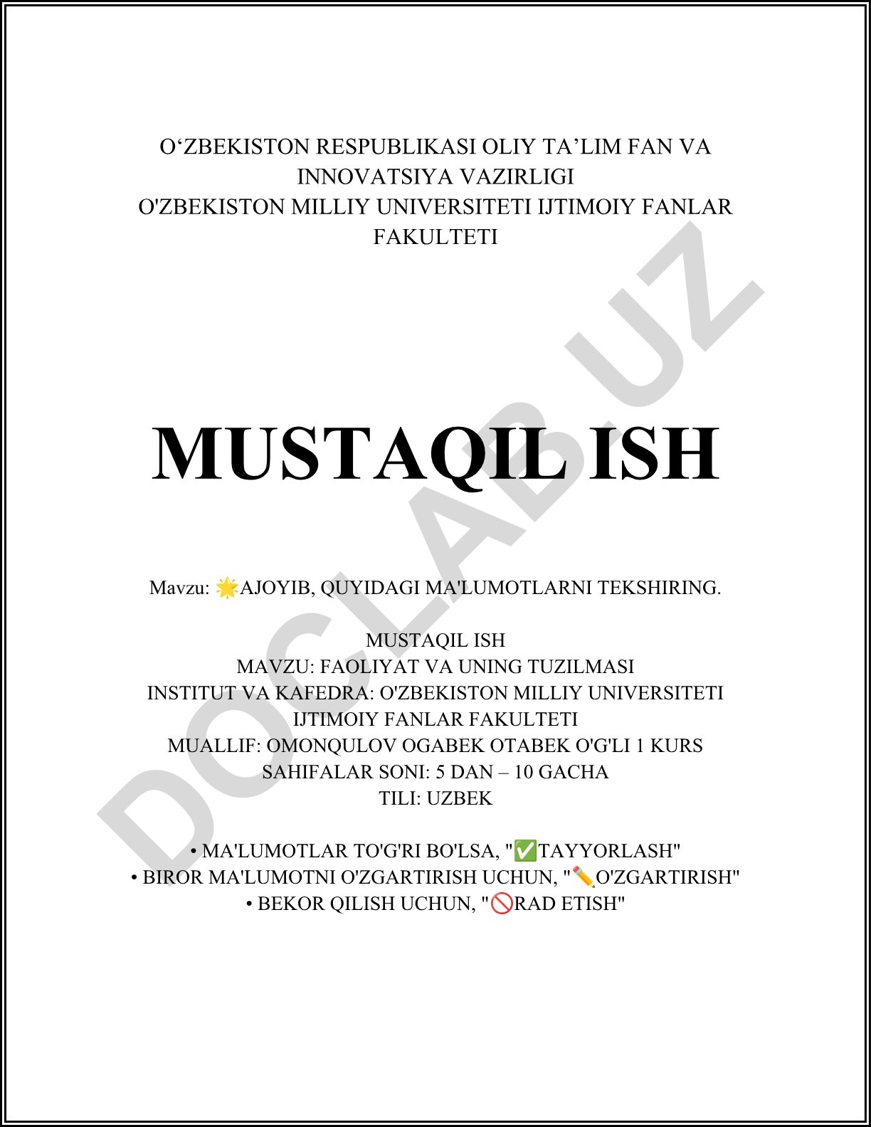 Faoliyat va uning tuzilmasi