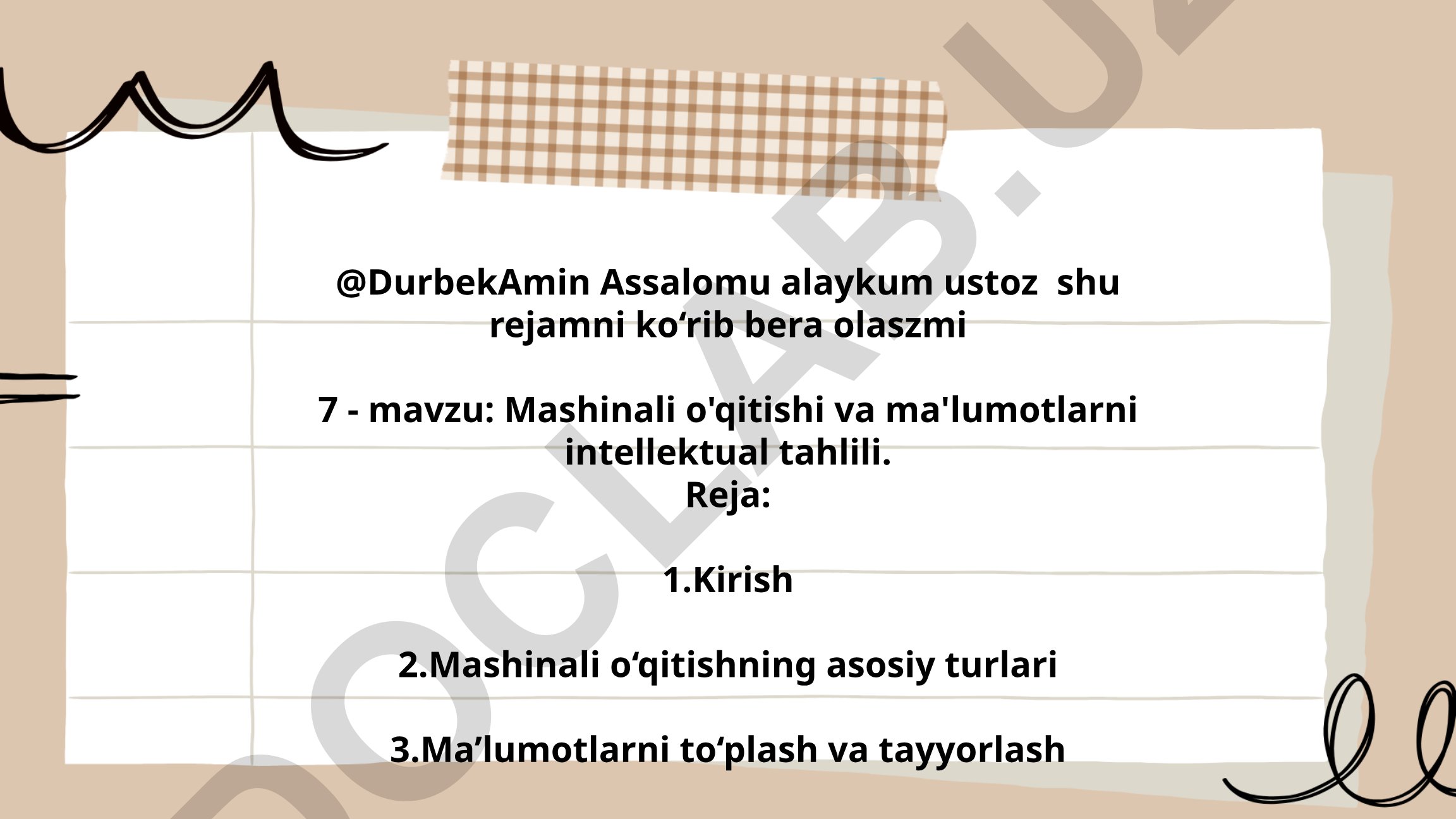 Mashinali o'qitishi va ma'lumotlarni intellektual tahlili