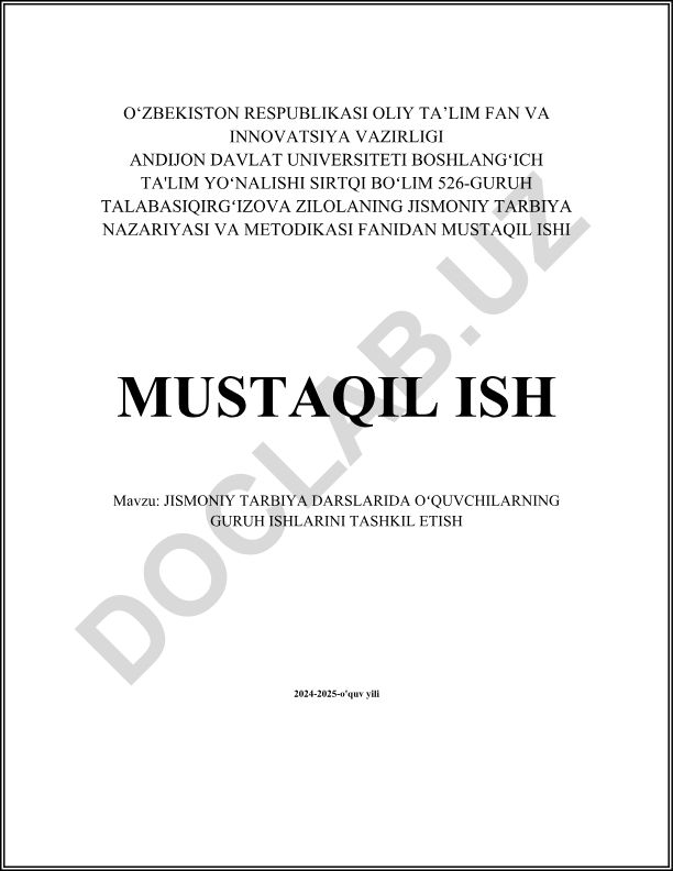 Jismoniy tarbiya darslarida o'quvchilarning guruh ishlarini tashkil etish