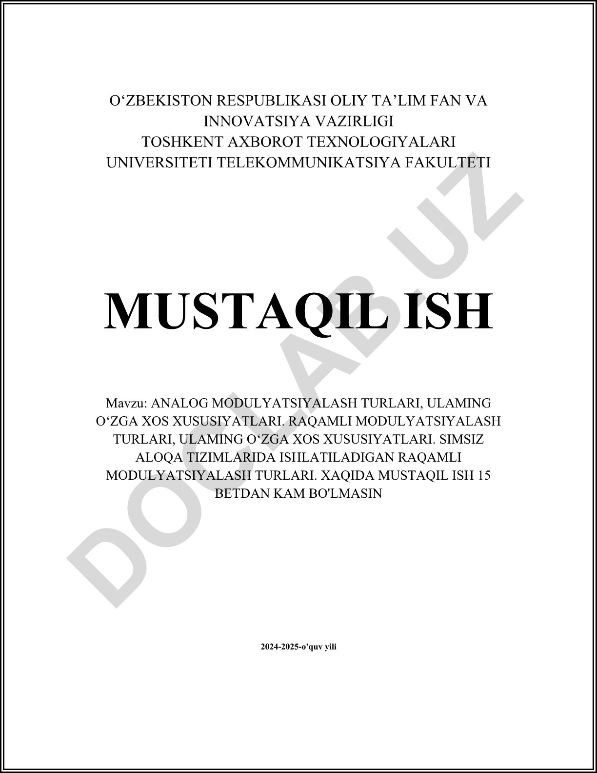 Analog va raqamli modulyatsiya turlari va ularning xususiyatlari