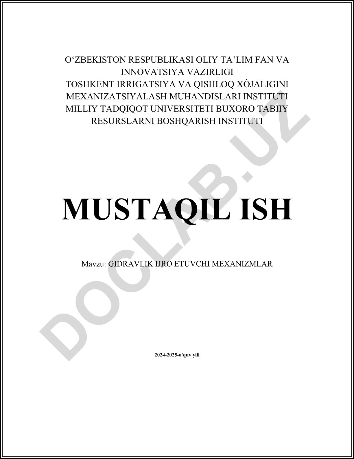 Gidravlik ijro etuvchi mexanizmlar