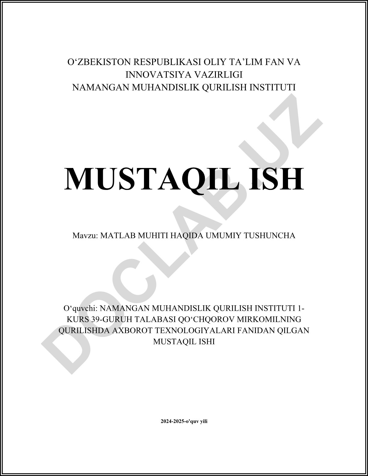 MATLAB muhiti haqida umumiy tushuncha
