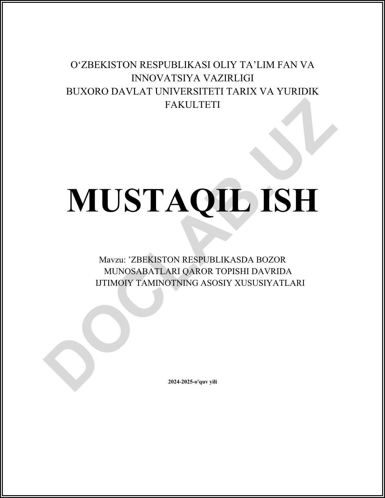 O'zbekiston Respublikasida bozor munosabatlari qaror topishi davrida ijtimoiy ta'minotning asosiy xususiyatlari