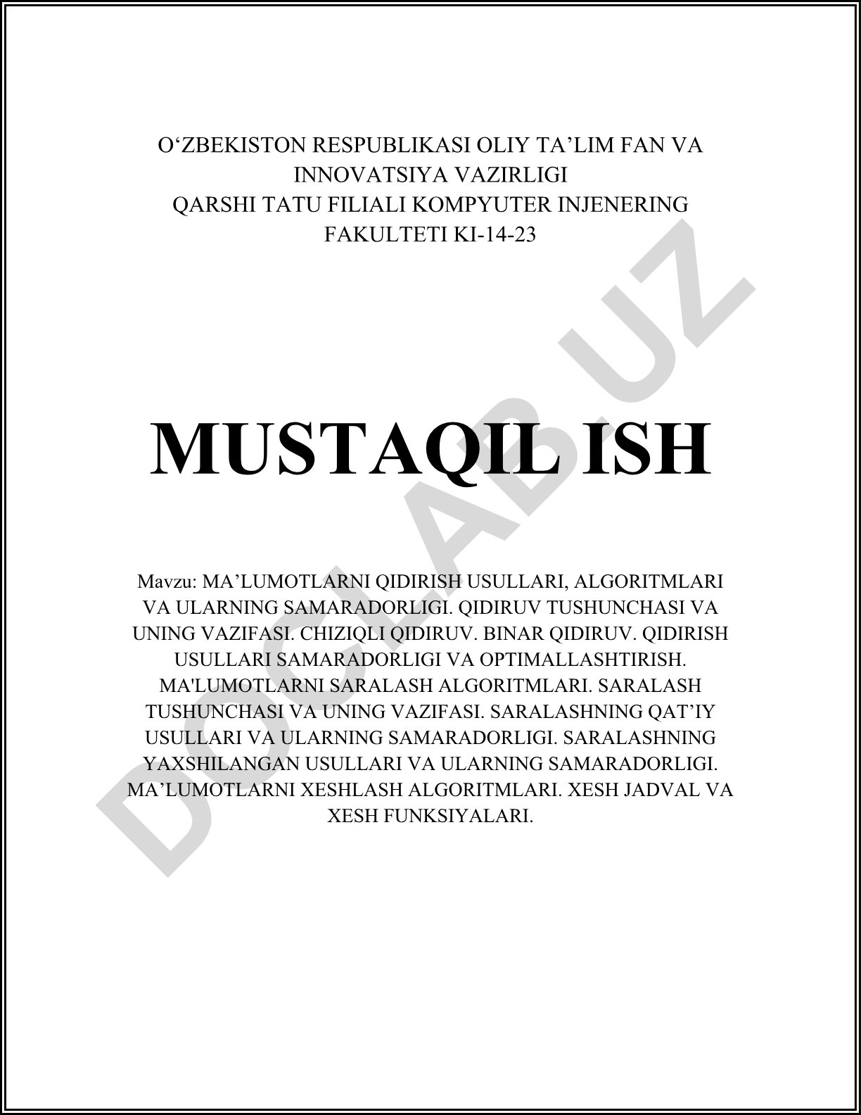 Ma'lumotlarni qidirish usullari, algoritmlari va ularning samaradorligi