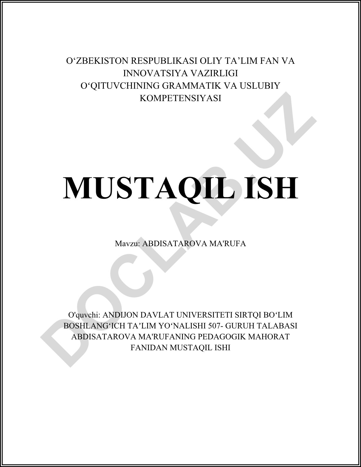 Abdusattorova Ma'rufaning hayoti va ijodiy faoliyati