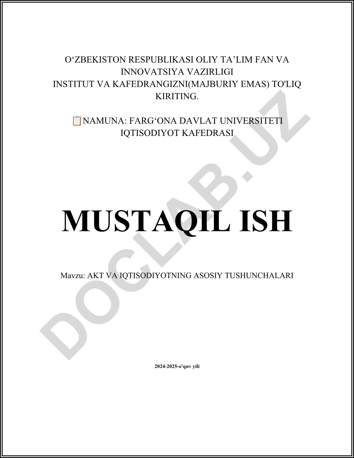 Akt va iqtisodiyotning asosiy tushunchalari