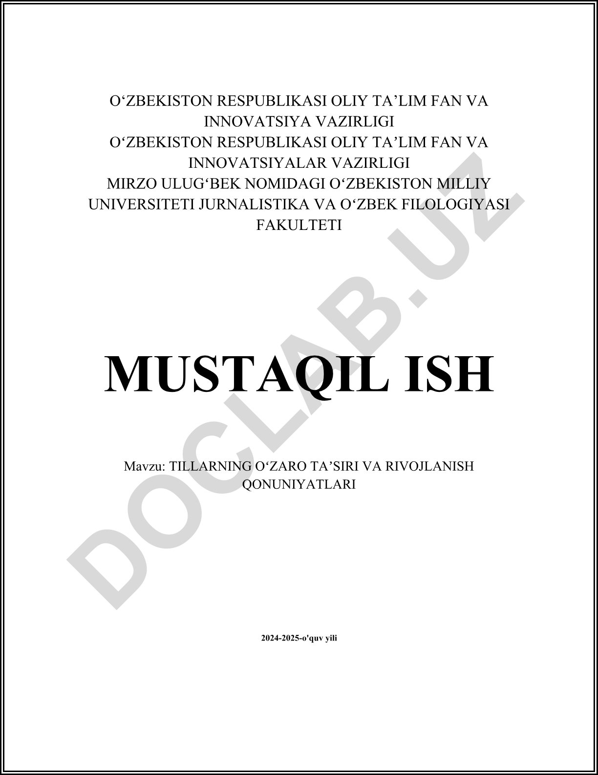 TILLARNING OʻZARO TAʼSIRI VA RIVOJLANISH QONUNIYATLARI