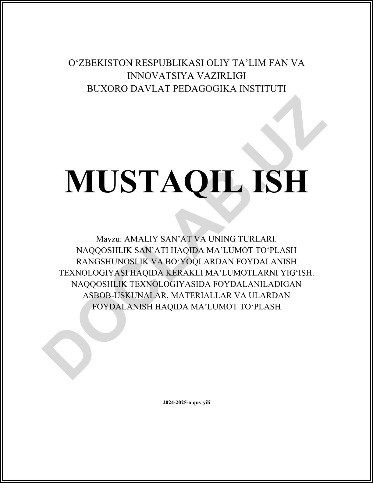 Amaliy san'at va uning turlari. Naqqoshlik san'ati haqida ma'lumot to'plash