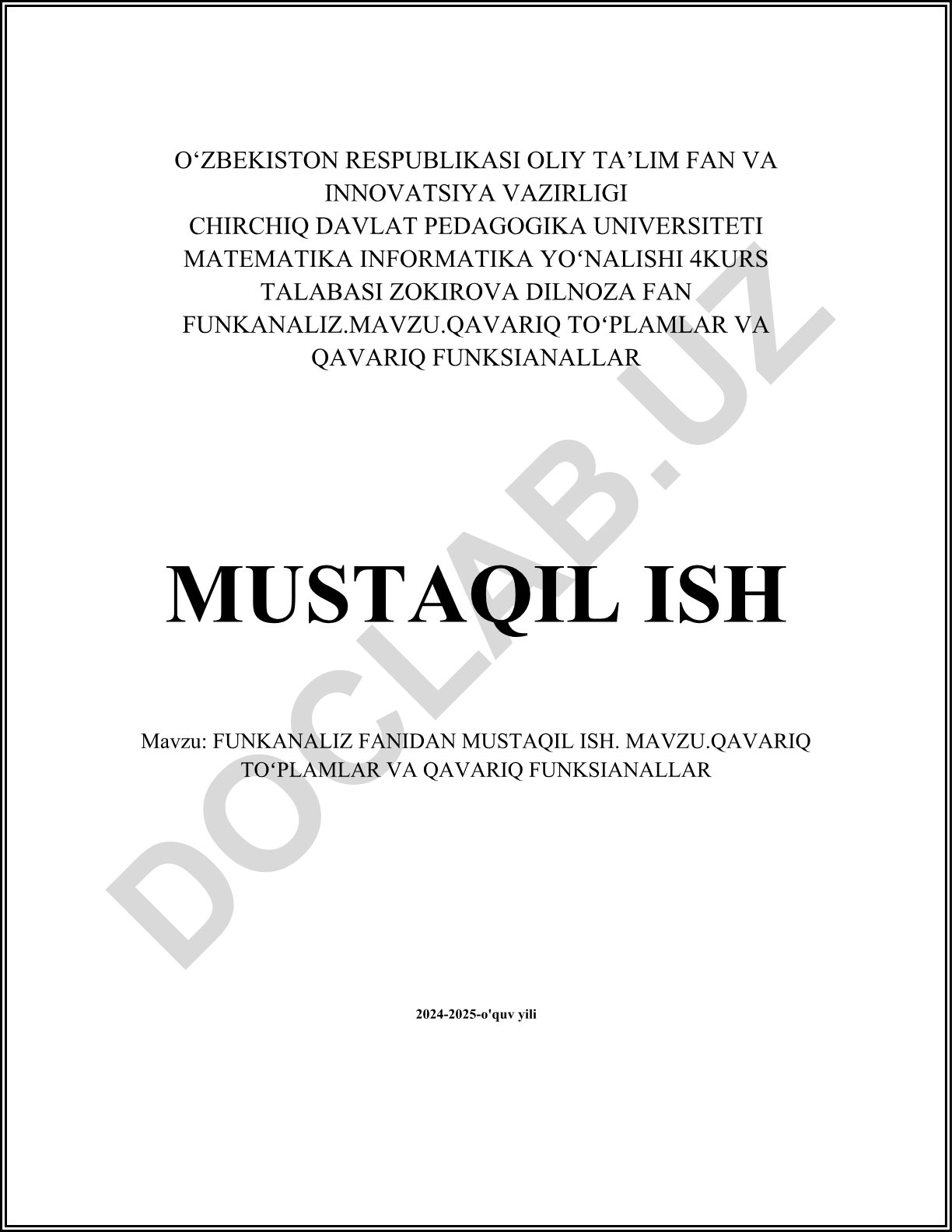 Qavariq to'plamlar va qavariq funksianallar