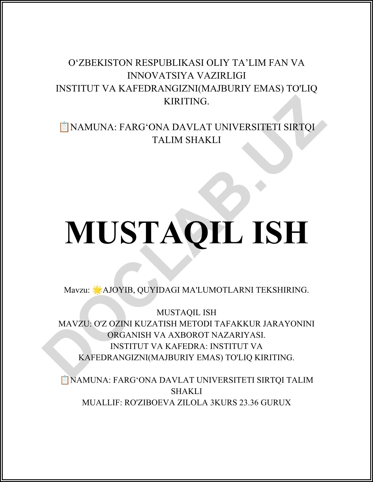 O'z-o'zini kuzatish metodi tafakkur jarayonini o'rganish va axborot nazariyasi