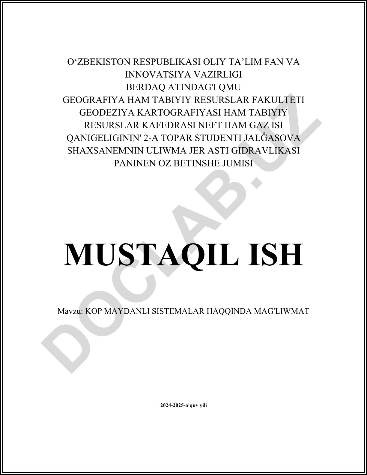 Ko'p maydonli sistemalar haqqida ma'lumot