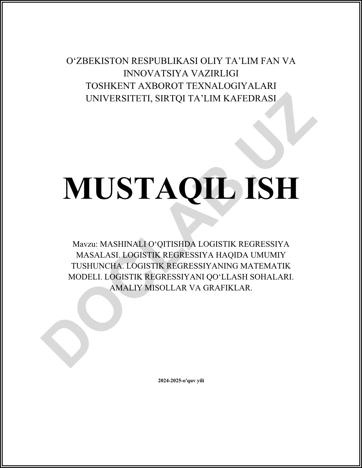 Mashinali o'qitishda logistik regressiya masalasi