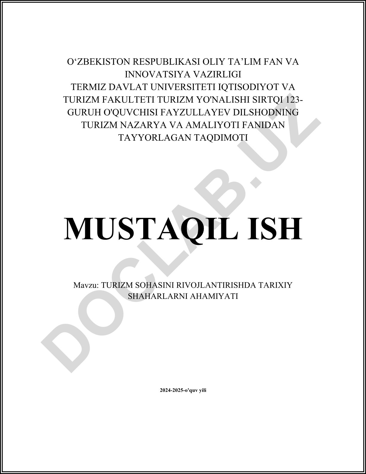 Turizm sohasini rivojlantirishda tarixiy shaharlarni ahamiyati
