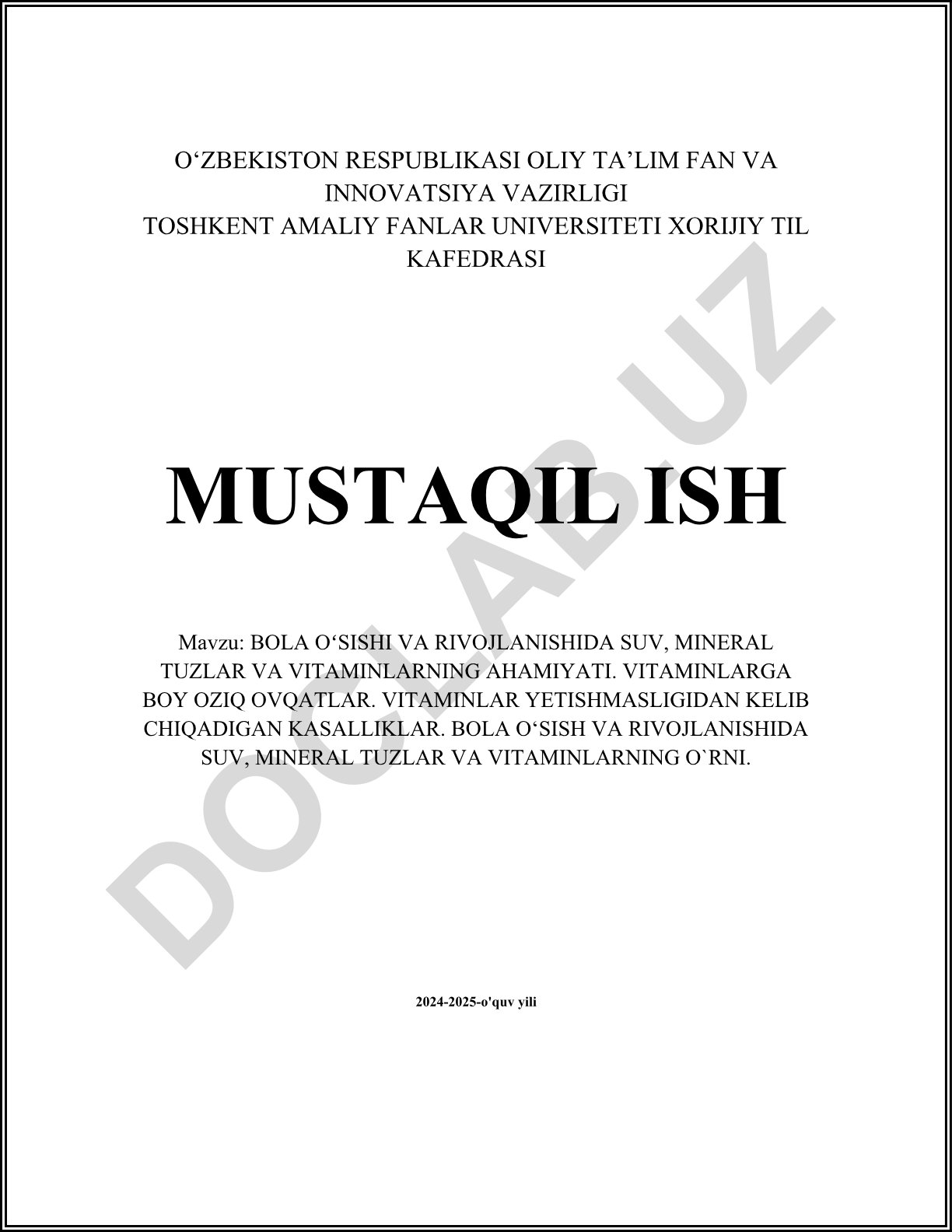 Bola o'sishi va rivojlanishida suv, mineral tuzlar va vitaminlarning ahamiyati