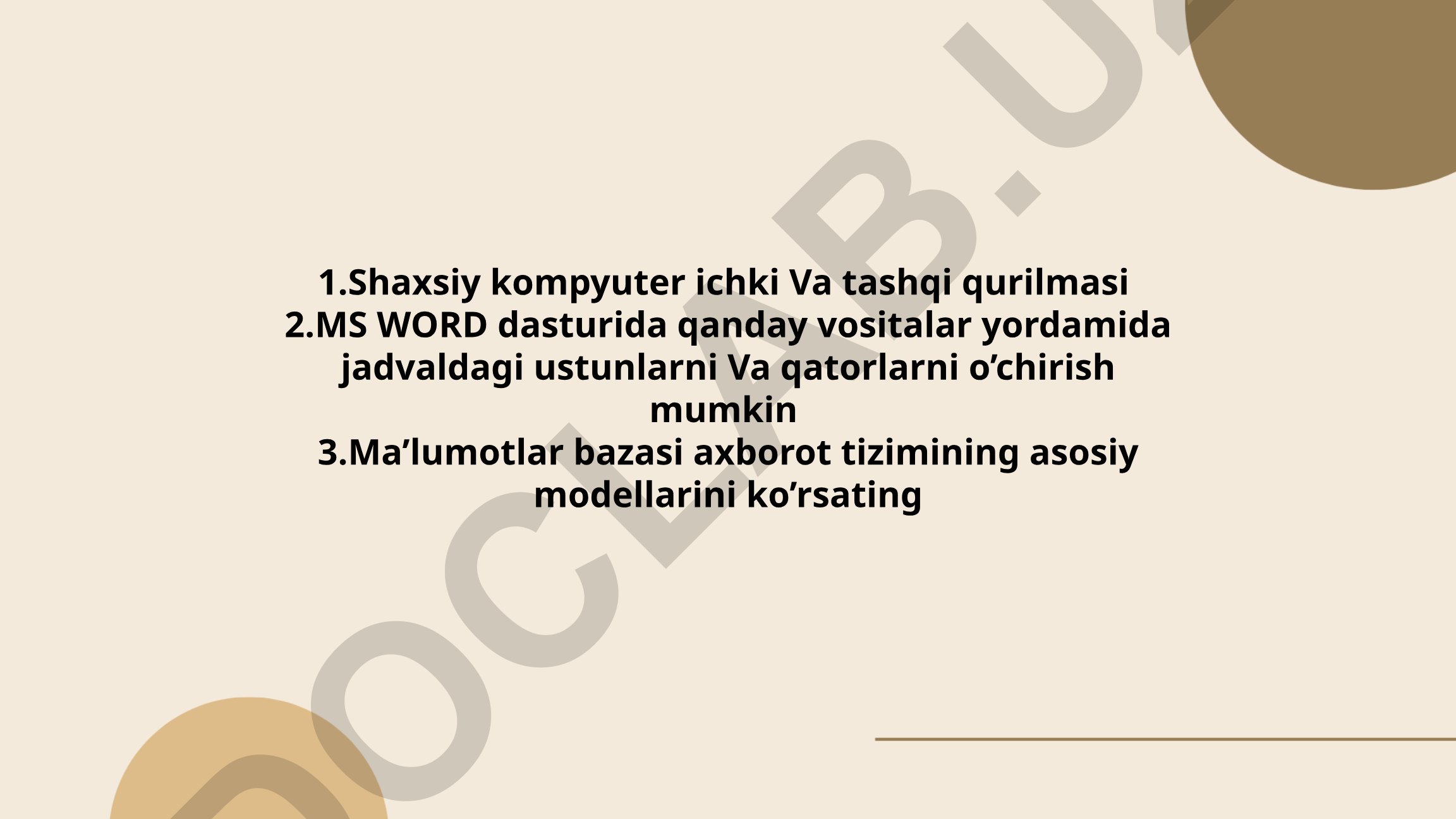 Shaxsiy kompyuter qurilmalari va MS Word jadval ishlari