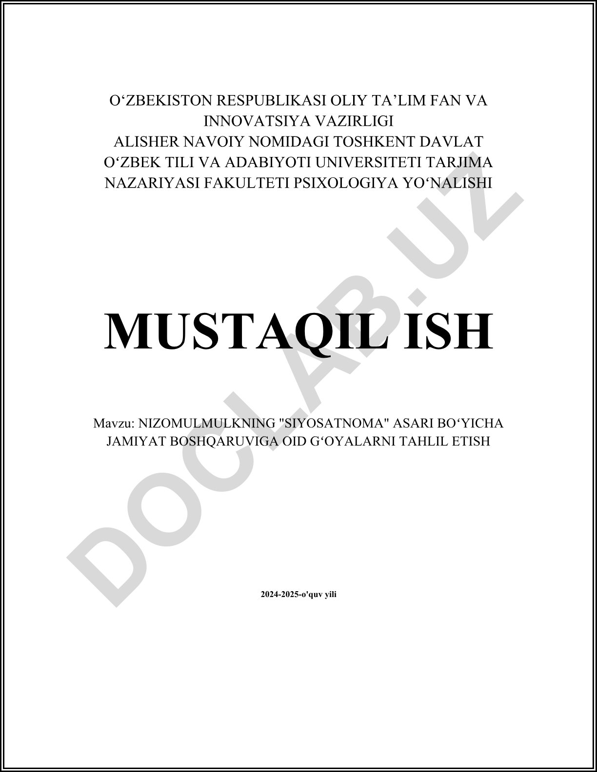 Nizomulmulkning "Siyosatnoma" asari bo'yicha jamiyat boshqaruviga oid g'oyalarni tahli etish