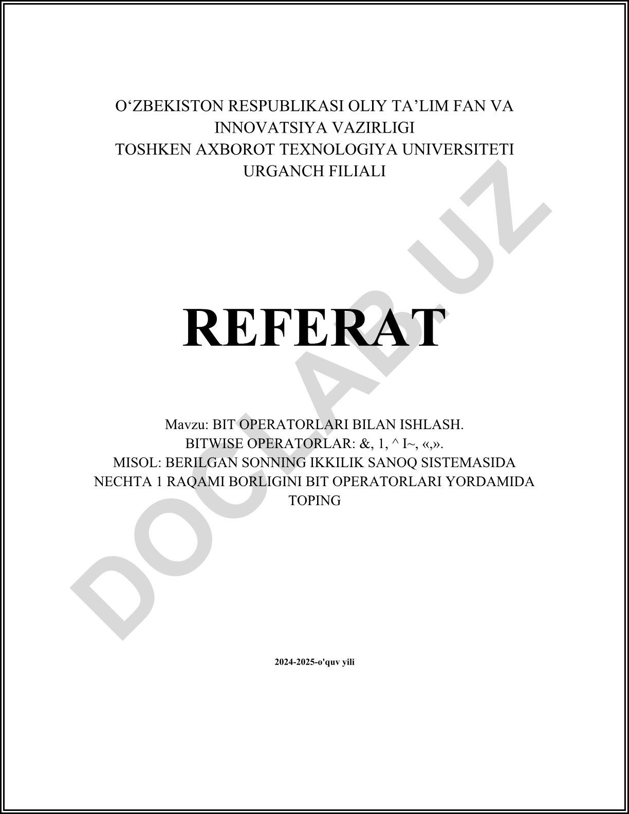 Bit operatorlari bilan ishlash