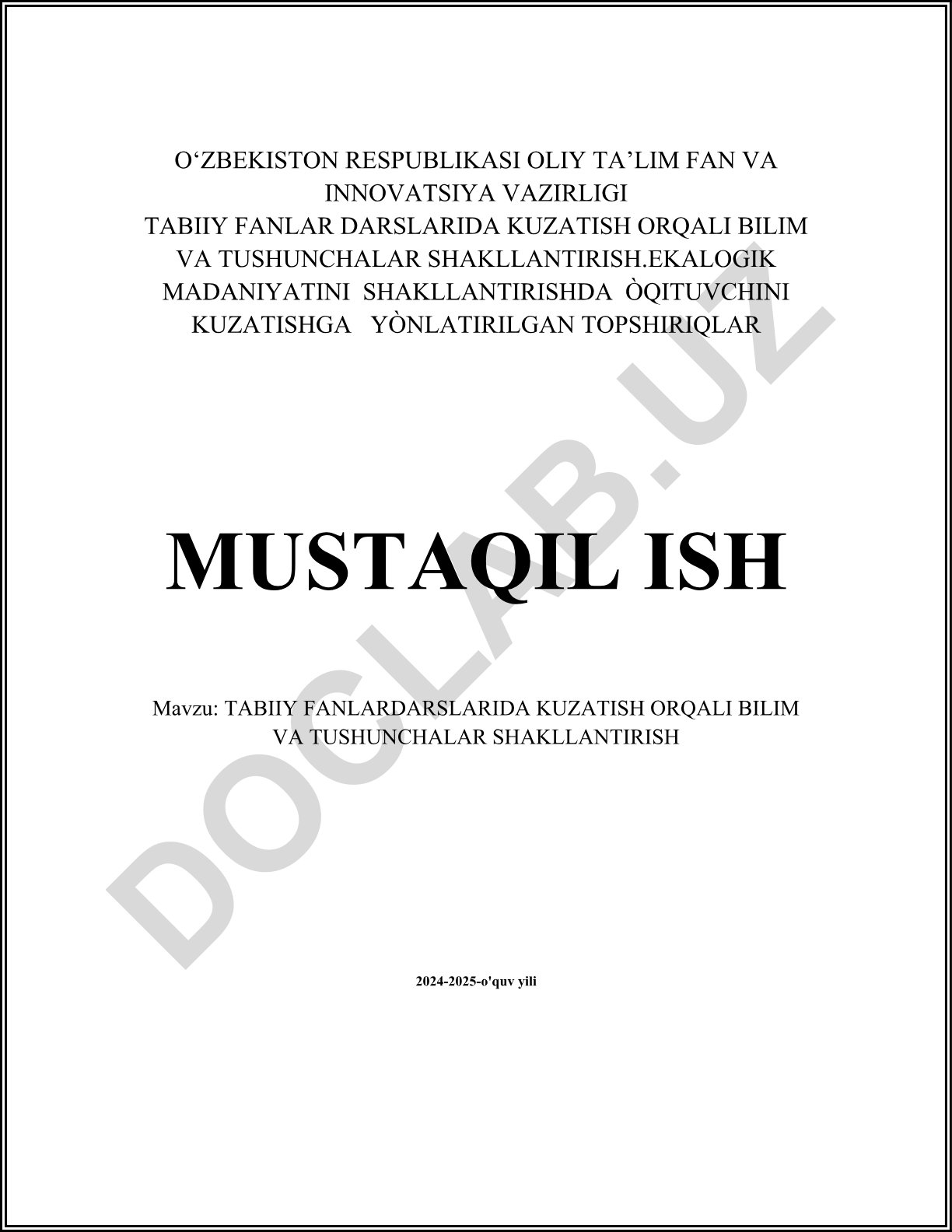 Tabiiy fanlar darslarida kuzatish orqali bilim va tushunchalar shakllantirish