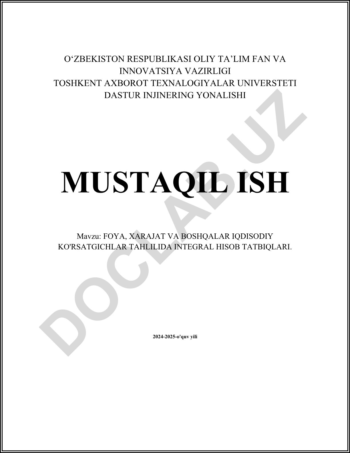 Foiz, xarajat va boshqalar iqtisodiy ko'rsatgichlar tahlilida integral hisob tatbiqlari