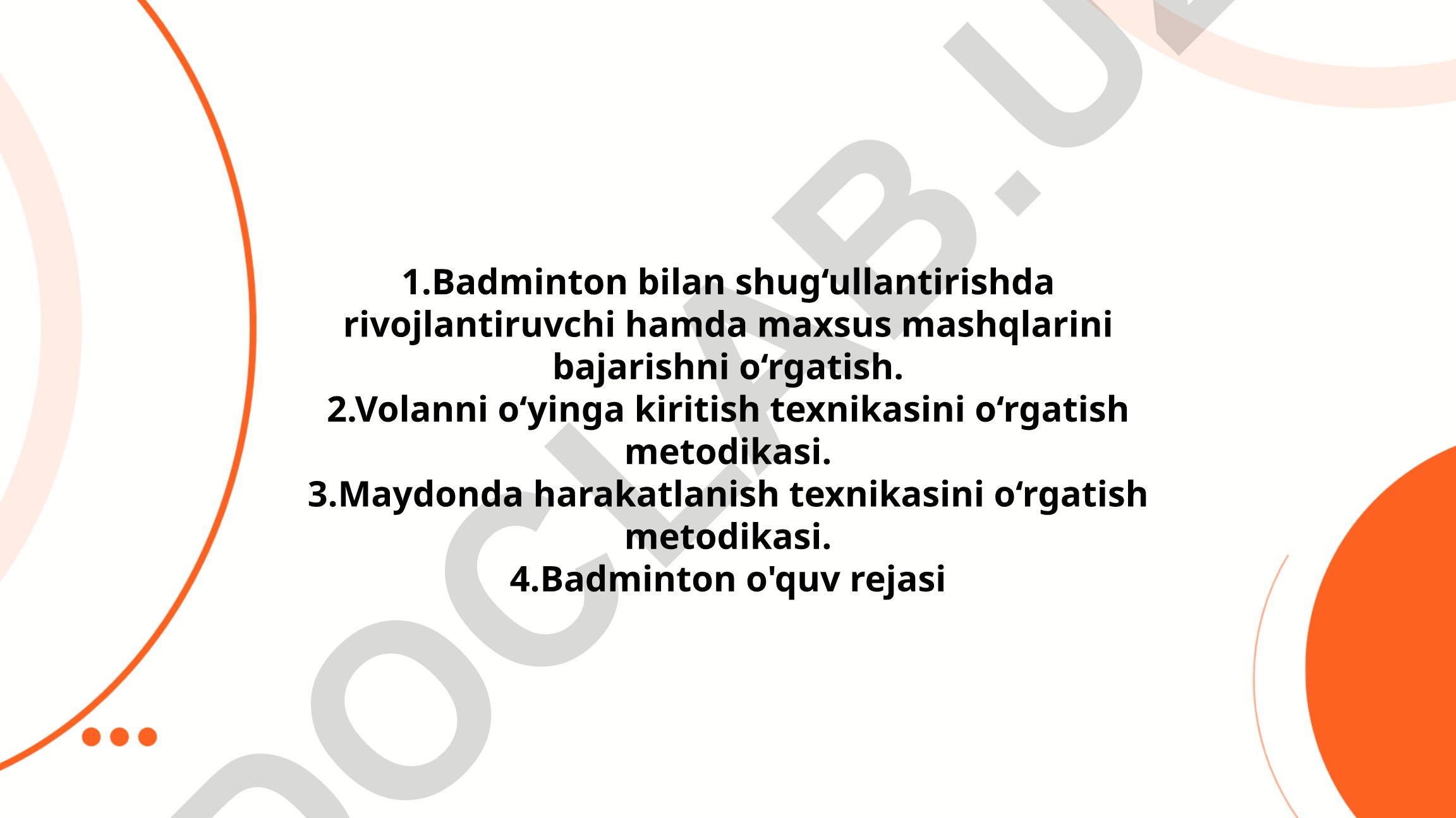 Badminton bilan shug'ullantirish metodikasi va mashqlar
