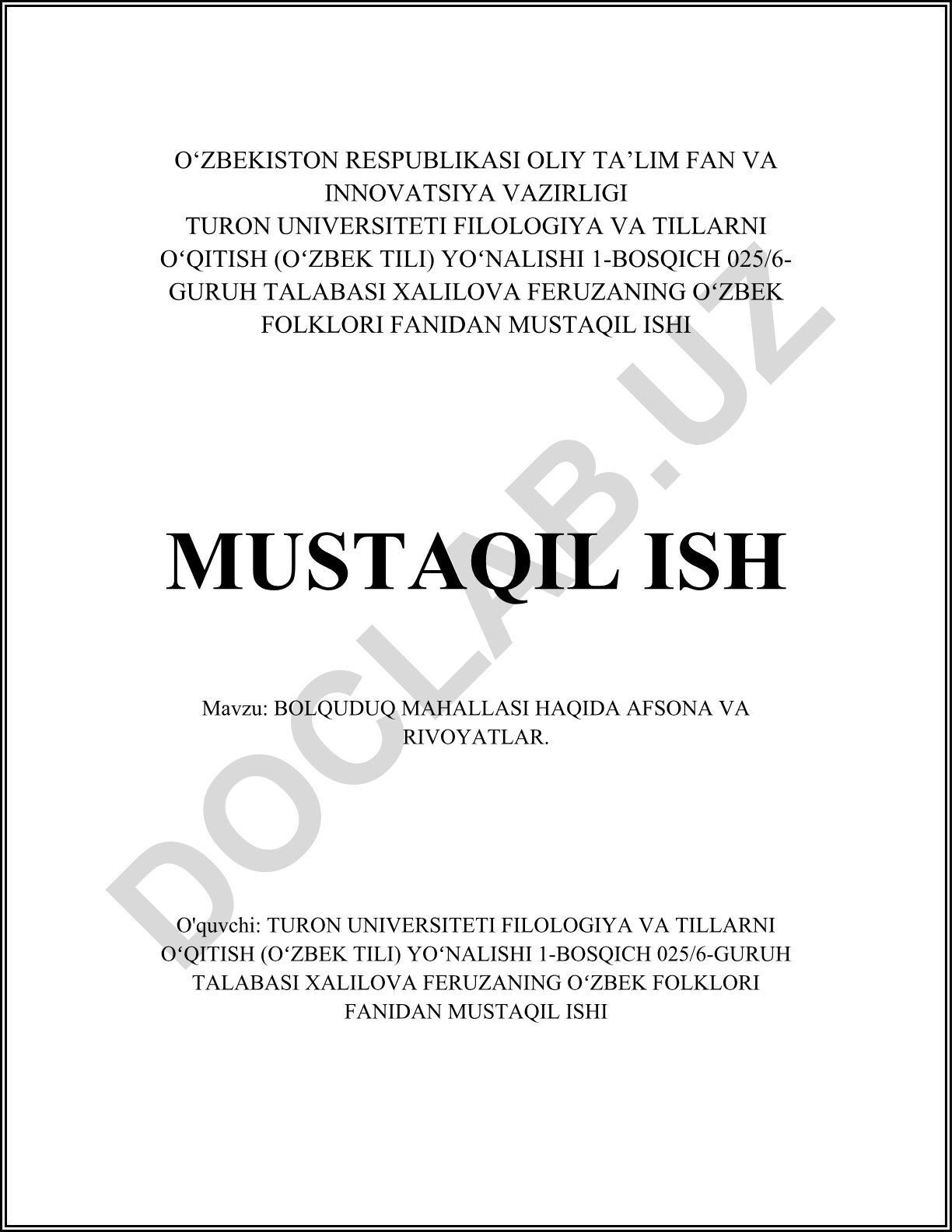 Bolquduq mahallasi haqida afsona va rivoyatlar