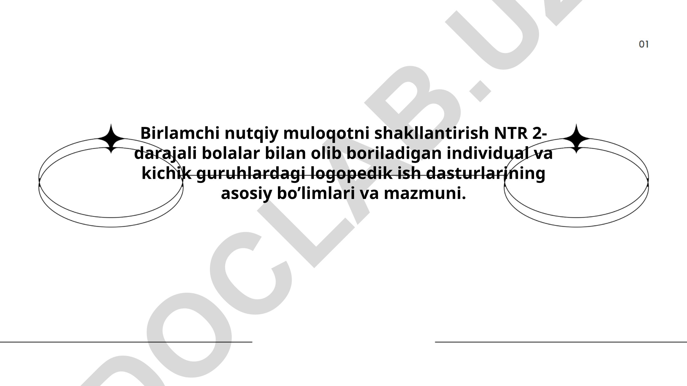 Birlamchi nutqiy muloqotni shakllantirish NTR 2-darajali bolalar bilan logopedik ish dasturlari